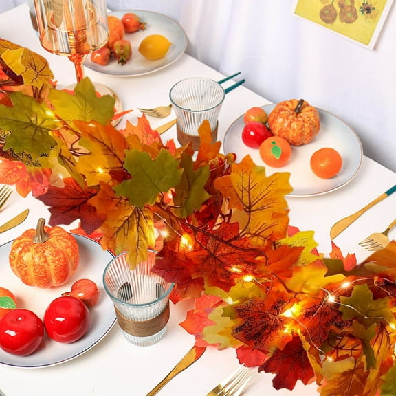 FastXmas Fall Maple Garland,68.8" Autumn Maple Vines With Led String Light Artificial Fall Foliage Garland Autumn Decor For Home Thanksgiving Wedding Party Garden Fireplace Porch Decor