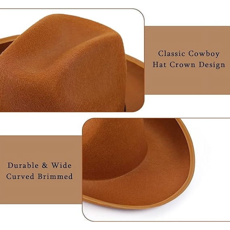 2167 Classic Plain Felt Cowboy Hat Cowgirl For Women Men,halloween COLLECT PRESENT Western Felt Cowboy Hat for Men, Women, and  main image 4