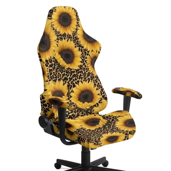 Xoenoiee Sunflower Leopard Pattern Gaming Chair Covers Slipcovers, Stretchable Elastic Computer Reclining Gaming Chair Seat Cover with Armrest Cover (No Chairs)