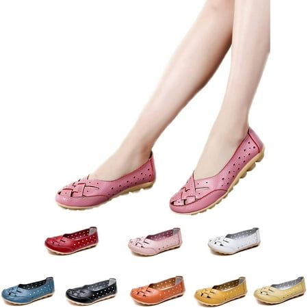 New Casual Women Shoes  Comfy Slip-On Cutout Leather Loafers Flats Sandals  Soft Sole Low Top Casual Walking Shoes. (US 10.5  Pink)