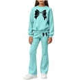 thumbnail image 2 of Girls 2-Piece Sweatsuit Set Long Sleeve Crewneck Top and Flare Pants with Bow Print Kids Casual Outfit for School Play Daily Wear, 2 of 3