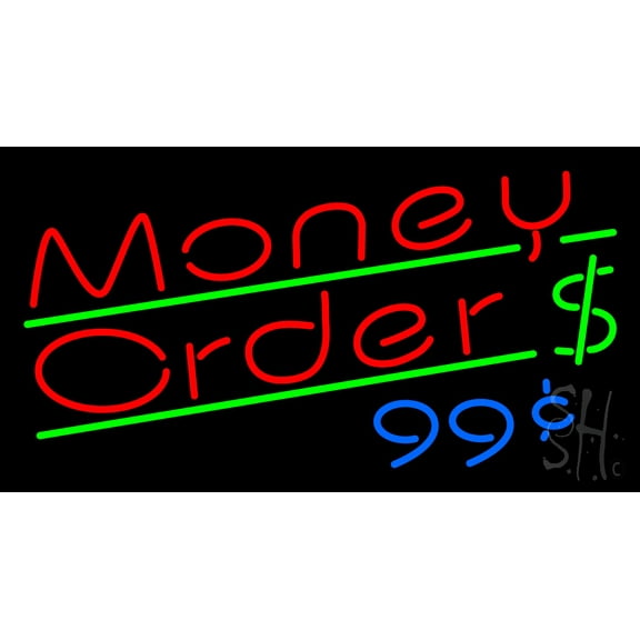 Red Money Order Dollar Logo LED Neon Sign 13 x 24 - inches, Black Square Cut Acrylic Backing, with Dimmer - Bright and Premium built indoor LED Neon Sign for Defence Force.