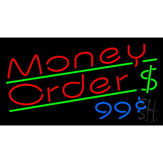 Red Money Order Dollar Logo LED Neon Sign 13 x 24 - inches, Black Square Cut Acrylic Backing, with Dimmer - Bright and Premium built indoor LED Neon Sign for Defence Force.