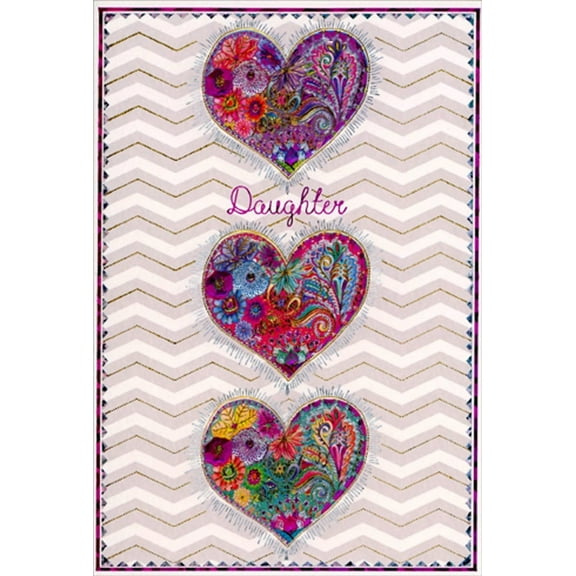 Pictura Three Floral Hearts : Vibrant Pink Foil Birthday Card for Daughter