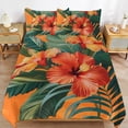 thumbnail image 6 of 3 Pcs Soft Bedding Set, Includes 1 Duvet Cover with Zipper And 2 Pillow,Shams Hawaiian Hibiscus Garden Orange Flowers Queen(90"×90"), 6 of 8
