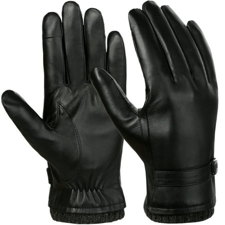 Mens Leather Gloves-Fitbest Mens Leather Gloves Texting Touchscreen Warm Leather Daily Dress Daily Driving Gloves