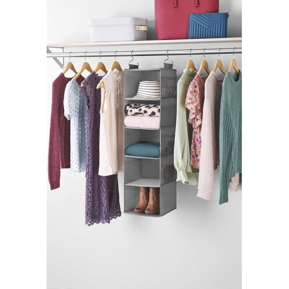 Whitmor Gray Hanging Closet Organizer with Mesh Pockets Fabric Storage Solution