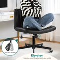 thumbnail image 4 of Black PU Stool Chair with Wheels Height Adjustable Swivel Vanity Chair for Home Office Desk Chair with Wide Seat, 4 of 6