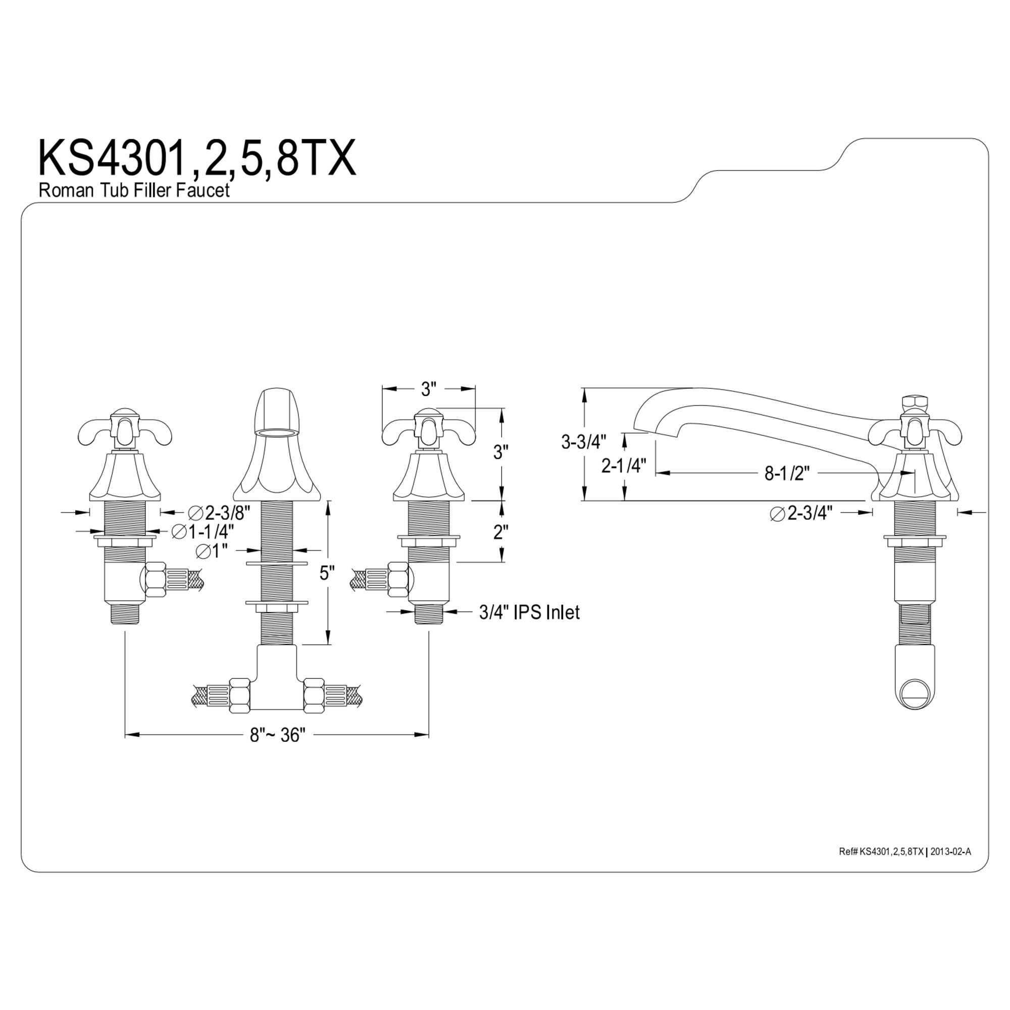 Kingston Brass KS4301TX Vintage Two-Handle Deck Mount Roman Tub Faucet, Polished Chrome