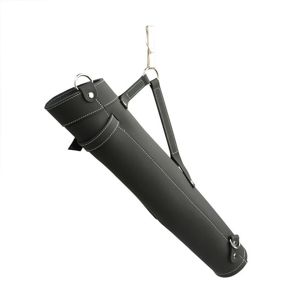 Black & Gray Leather Archery Quiver – Traditional Back & Hip Arrow Holder for Hunting and Target Shooting – Adjustable Strap Archery Gear Bag