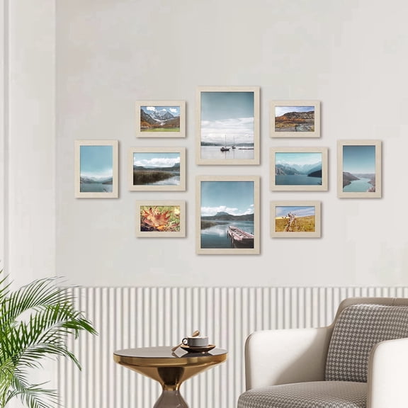 LEDREM Collage Picture Frames Set of 10,Two 8x10,Four 5x7,Four 4x6,Wall Display Photo Frames for Gallery,Natural Beige