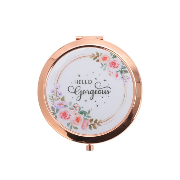 Unique Bargains 1 Pc Portable Makeup Mirror for Travel Vacation Rose Gold Tone Metal Glass