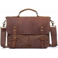 thumbnail image 2 of Messenger Bag, Crazy Horse Leather, Vintage Canvas, 13 Inch Laptop Briefcase, Anti Theft Crossbody, Coffee, 2 of 2