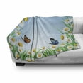 thumbnail image 3 of Butterfly Soft Flannel Fleece Throw Blanket, Daisies with Butterflies on Scenic Sky Chamomiles Animal Nature Happiness Art, Cozy Plush for Indoor and Outdoor Use, 50" x 60", Multicolor, by Ambesonne, 3 of 6