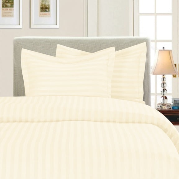 Elegant Comfort Damask Stripe 6-Piece Queen Sheet Set, 16" Deep Pocket Cooling Microfiber Bed Sheets, Ivory
