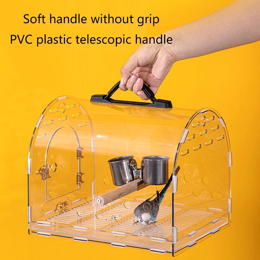 Aurgiarme Clear Acrylic Bird Cage for Travel Outdoor Bird Carriers Cage with Feeding Cup Safe Bird Parrot Transport Carrying Box