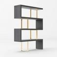thumbnail image 4 of HomeRoots 482698 67 x 51 x 14 in. Gray Elm & Gold Four Tier Zig Zag Bookcase, 4 of 5