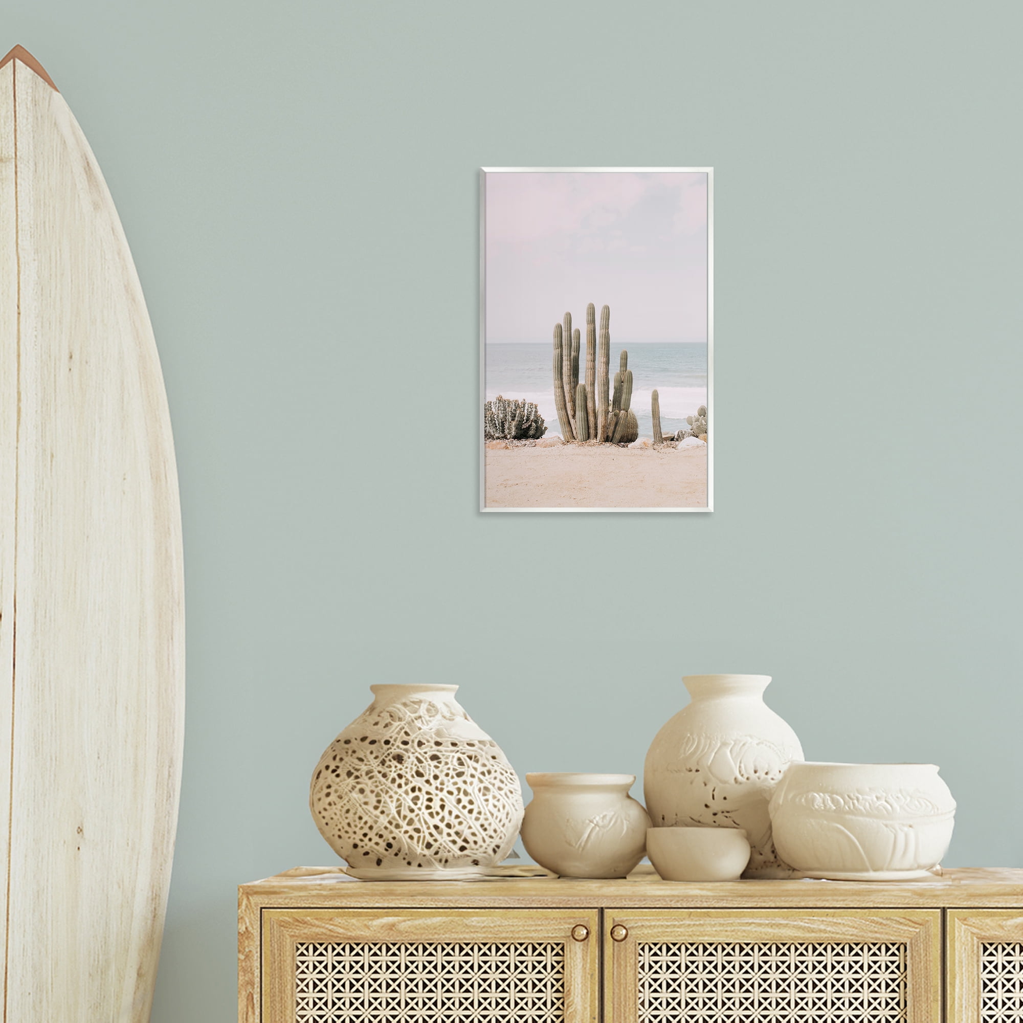Stupell Industries Cactus on Beach Shore Landscape & Nature Photography Unframed Art Print Wall Art, 13 x 19