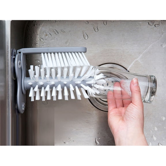 Detachable Lazy Suction Cup Wash Brush | 360° Rotating Glass & Mug Cleaner for Kitchen Sink | Multi-Functional Wall Mount Scrub Brush for Cups & Bowls | 1 Pack
