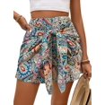 thumbnail image 2 of Women's Printed Bohemian Shorts with Front Knot High Waist Summer Beach Vacation Shorts Green S, 2 of 8
