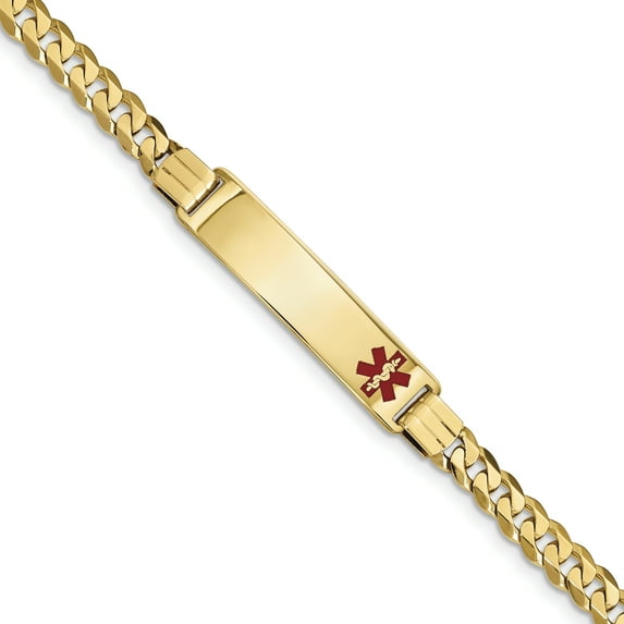 14K Medical Red Enamel Curb Link ID Bracelet (Weight: 14.84 Grams, Length: 8 Inches)
