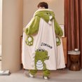 thumbnail image 3 of Bata de ducha larga para hombre de talla grande 5XL + pantalones de pijama de felpa de dinosaurio de dibujos animados, conjuntos de albornoz cálidos con capucha de franela gruesa para invierno, 3 of 5