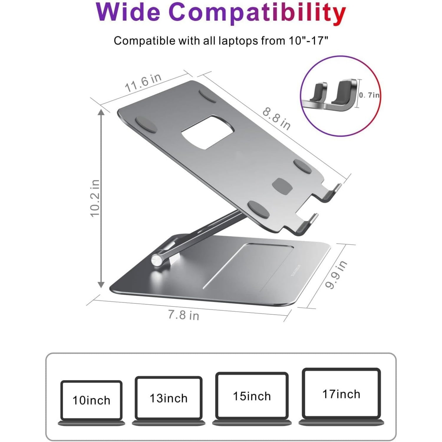 Adjustable Laptop Stand for Desk | Ergonomic Aluminum Laptop Riser with Heat-Vent, Compatible for 10-17" Laptops, Space Grey