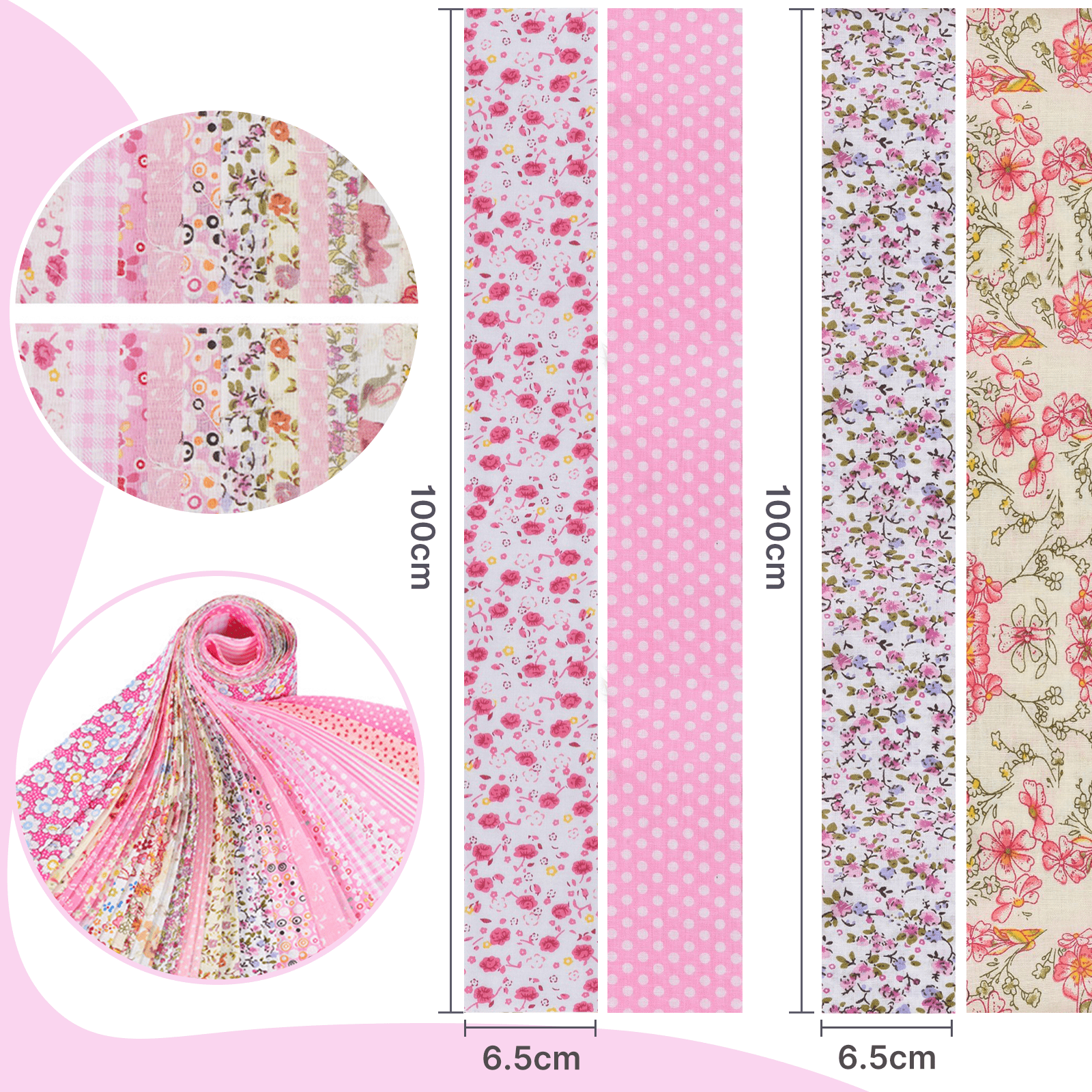 40 Pcs Jelly Roll Fabric Strips for Quilting Sewing-2.6 Inch Precut Cotton Floral Fabric Strips Bundles, Perfect Quilting Fabric for Sewing,DIY Sewing Supplies Pink