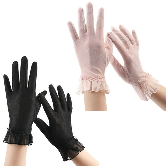 2 pairs of sunscreen gloves women's lace summer anti-ultraviolet thin outdoor touch screen non-slip ice silk gloves