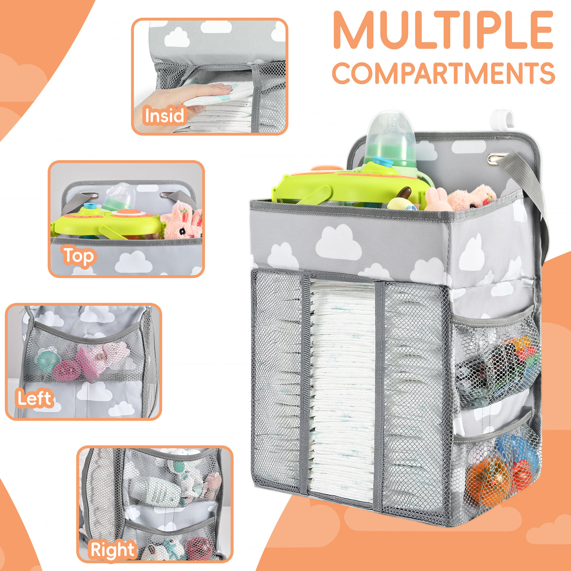 BUSATIA Hanging Diaper Caddy Organizer, Gray photo 3