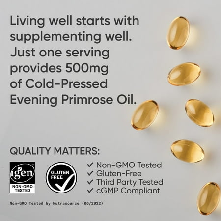 Evening Primrose Oil (500mg) from Cold-Pressed Evening Primrose Flower | Non-GMO Verified, Hexane & Gluten Free (240 Liquid Softgels)