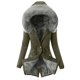 thumbnail image 1 of KIHOUT - Chaqueta de plumón de camuflaje para mujer, de invierno, con cuello en V, cremallera, botones, manga larga, informal, para mantener el calor, 1 of 2