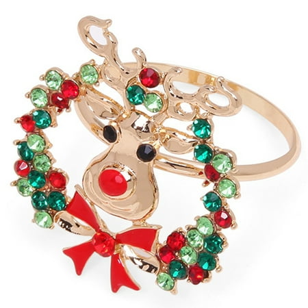 

Christmas Napkin Ring Rhinestone Snowman Santa Claus Tree Reindeer Table Decoration Dinner Napkin Holder Buckle Xmas Party Supplies
