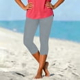 thumbnail image 4 of cocolona Womens Summer Casual High Waist Capri Leggings Solid Color Elastic Waist Workout Gym Yoga Cropped Pants, 4 of 5