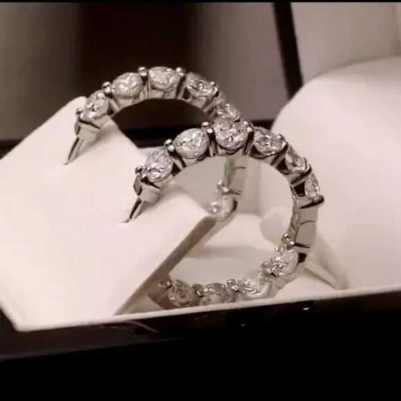 3.00Ct Lab Created Diamond Round Inside Out Hoop Earrings 14k White Gold Finish