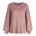 thumbnail image 3 of Vedolay Sweater Women's 2023 Fall Casual Sweaters Batwing Long Sleeve Crew Neck Knit Pullover Tops,Pink L, 3 of 5