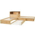 thumbnail image 5 of Euroco Pine Wood L-Shaped Twin Platform Bed with Storage Desk, Cabinets, Trundle and LED Light for Kids Teens, Natural, 5 of 16