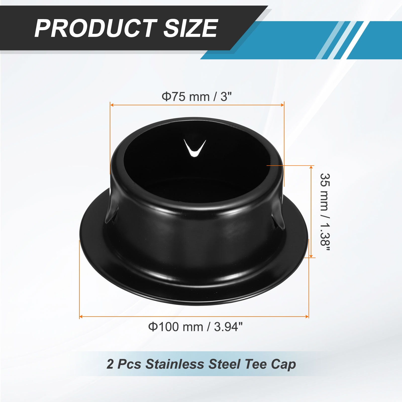 Uxcell 2Pcs Stainless Steel Tee Cap (3"/75mm OD, Black) - Round Dryer Vent Cover Dryer Duct Metal End Cap Plug for Indoor and Outdoor Pipe