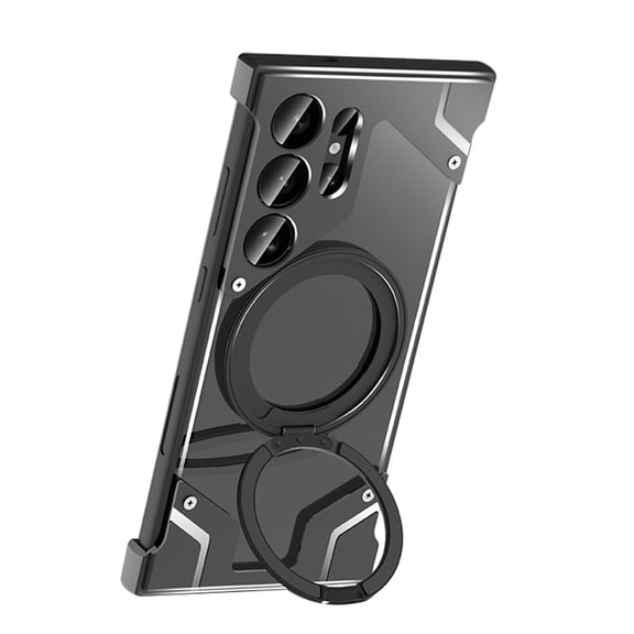 Case For Samsung Galaxy S25 Ultra, Slim Clear Frameless Metal Case Magnetic Ring Stand Shell Shockproof Cover