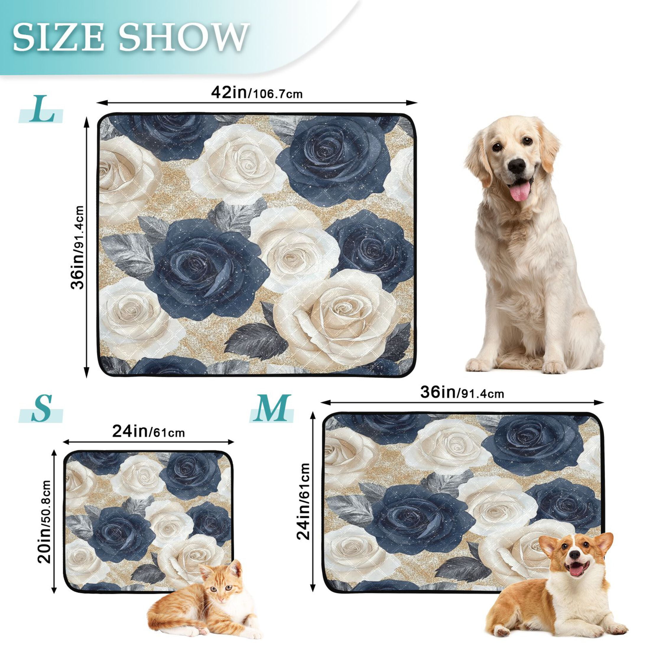 Qxltty Luxurious Floral Cat litter Pads Pet Set of 2 Diaper Mats Center Anti-leakage Layer Absorbent Soft and Comfortable