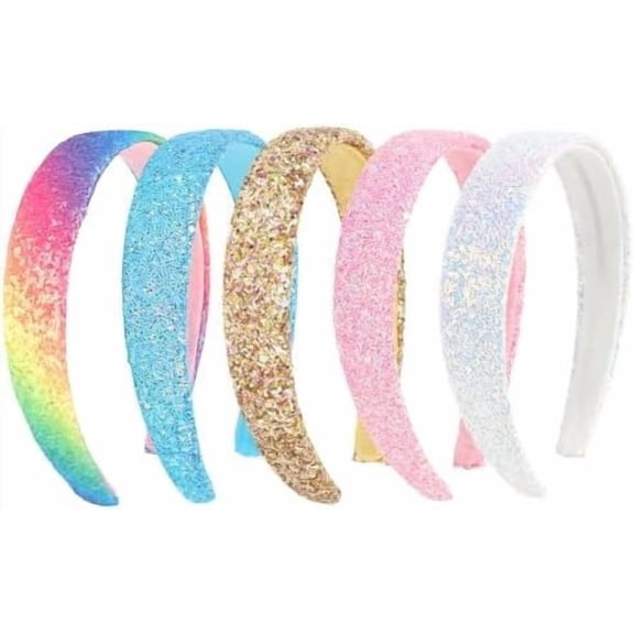 5 count Glitter Headbands for Girls Sparkly Wide Rainbow Headbands