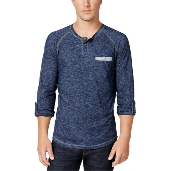 I.N.C Mens Raglan-Sleeve Henley Shirt, Blue, XX-Large