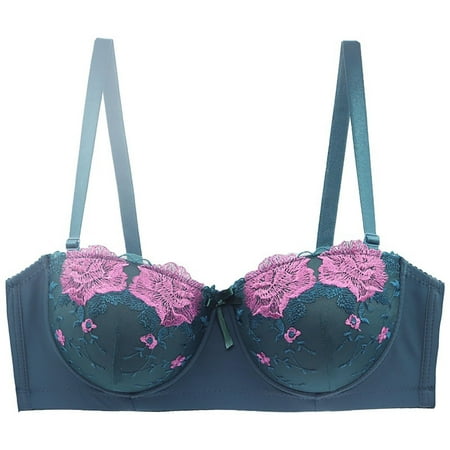 Ramiter Sexy Lingerie for Women Padded Women Crop Floral Lingerie Bra Top Strappy Underwear Sheer Lace Bralette 38/85 Green