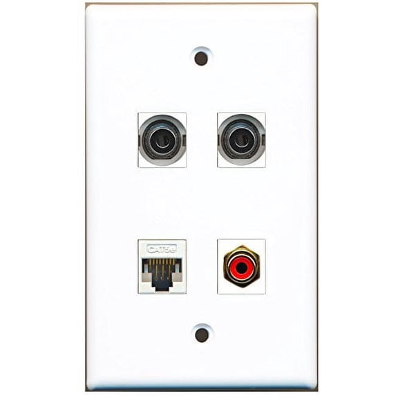RiteAV - 1 Port RCA Red 2 Port 3.5mm 1 Port Cat5e Ethernet White Wall Plate