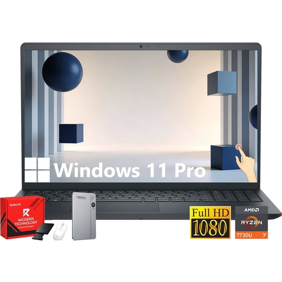 Dell Inspiron 15.6" Touchscreen Laptop, AMD Ryzen 7 7730U, 32GB RAM, 512GB SSD, Windows 11 Pro, Carbon Black