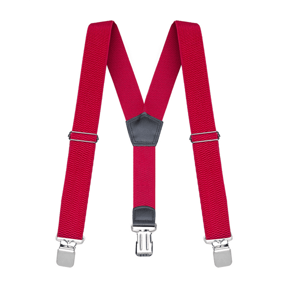 Buyless Fashion Heavy Duty Textured Suspenders for Men - 48" Adjustable Straps 1 1/2" - Y Shape - 5117-Red