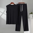 thumbnail image 2 of mihongmao Summer Travel Outfits for Men Beach Outfits Men's Fashion Sleeveless Round-Neck Casual Regular Solid Comfy Set Black L, 2 of 5