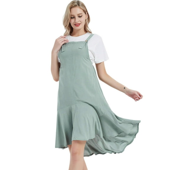 Women's Flounce Apron Chic Dress- Large,Green