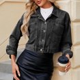 thumbnail image 6 of Womens Denim Jacket Womens Plus Denim Stretch Denim Jacket, Women's Oversized Mid Long Denim Jacket Jean Biker Coat S-120 Black L, 6 of 7