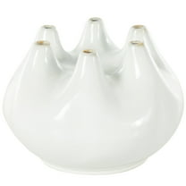 DecMode 7" Round Wide White Ceramic Vase with Multiple Openings